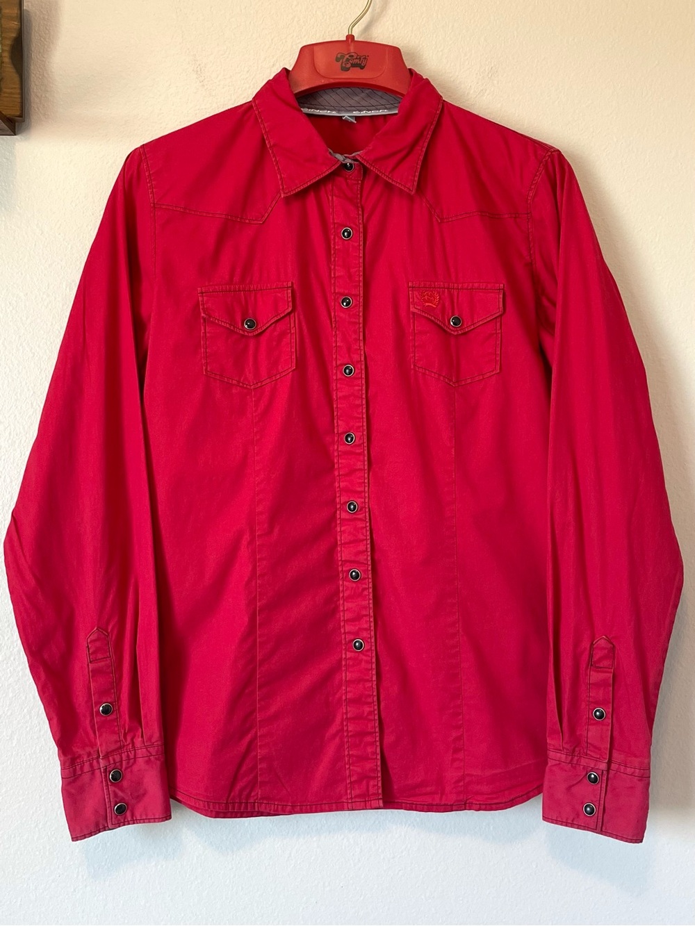 Cinch Arena Fit Western Shirt - Stretchy Crimson & Black Pearl Snaps - Large